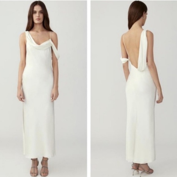 Fame & Partners Francois Drape Gown Maxi Dress in White Size 4 - Picture 8 of 15